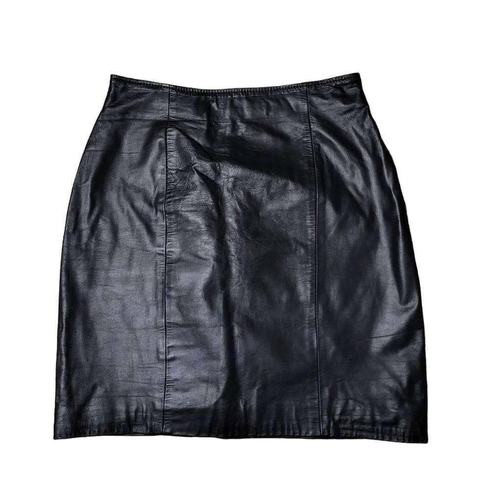 Byrnes & Baker black leather mini skirt back zipper size 10